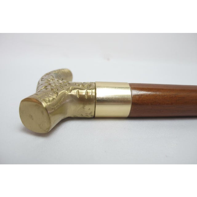 Victorian Floral Embossed Brass Walking Tippling Stick Cane W/Hidden Cork Screw For Sale - Image 10 of 11