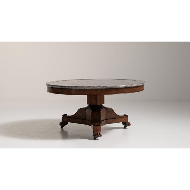 19th Century 19th Century France Rich Mahogany Marble-Top Mahogany Pedestal Table For Sale - Image 5 of 10