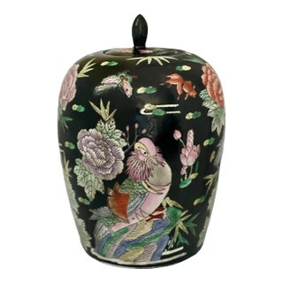 Early 20th Century Chinese Famille Noire Porcelain Ovoid Ginger Jar With Lid For Sale