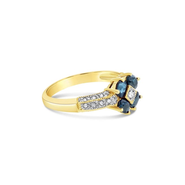 Contemporary Diamond & Sapphire Flower Ring .85cttw 14K Yellow Gold, Size 8 For Sale - Image 3 of 3