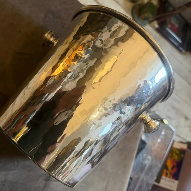 1970s Mid-Century Modern Silver Plated Hammered Italian Wine Cooler For Sale - Image 11 of 11