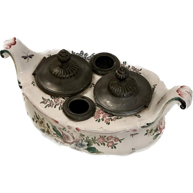 French Rare Antique Mid-19th C Veuve Perrin France Pottery Inkwell For Sale - Image 3 of 5