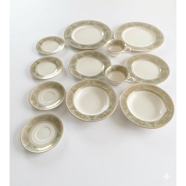 1990s Wedgwood New Gold Columbia Sage Green Service for 12, Plus 6 Rim Soup Bowls R4409 - 66pc For Sale - Image 10 of 10
