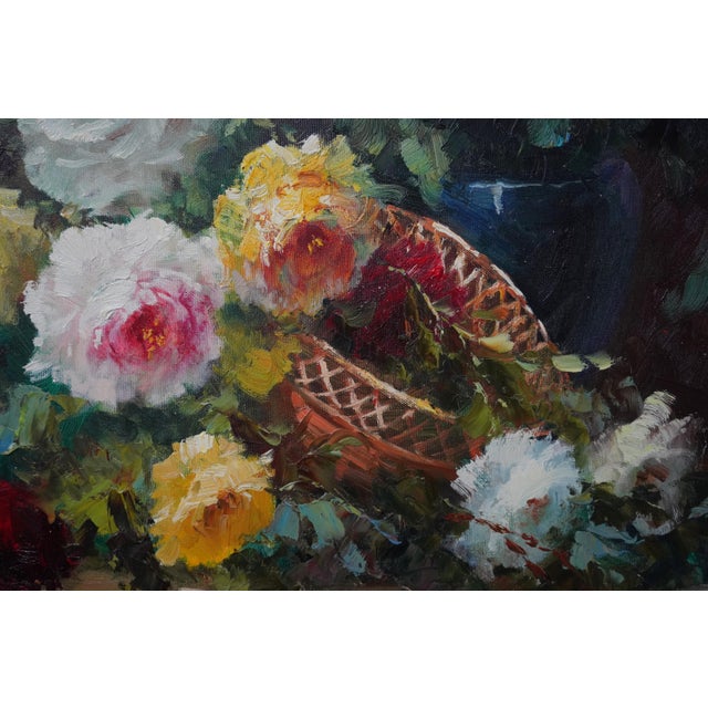 Avancaria Artist Signed Floral Still Life Oil Paint on Canvas For Sale In Philadelphia - Image 6 of 13