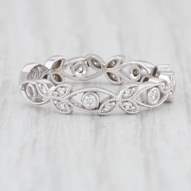 Art Deco New Diamond Floral Ring 14k White Gold Size 6.25 Stackable Wedding Band For Sale - Image 3 of 7