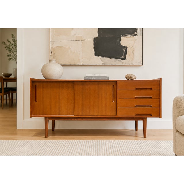 Mid Century Modern styled Handcrafted Credenza / Media Stand. This beauty features exquisite inset hand pulls along the...