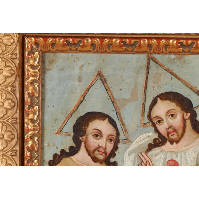 Mexican Conception Avila, the Holy Trinity, Oil on Tin, 19th Century For Sale - Image 3 of 13