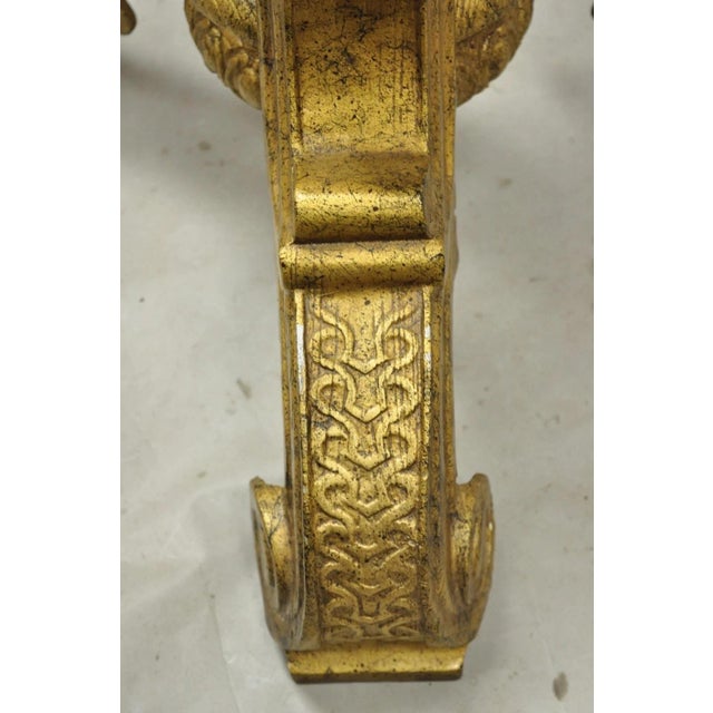Metal Vintage Baroque Style Gold Cast Aluminum Metal Tripod Pedestal Table Base For Sale - Image 7 of 11