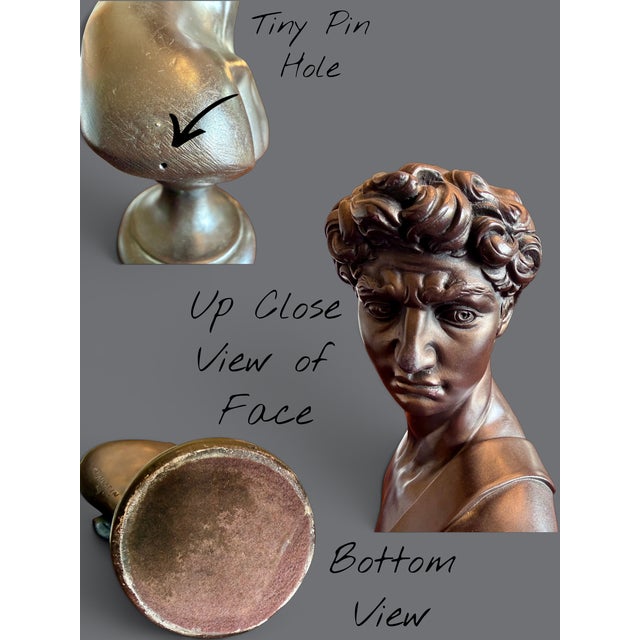 Bronze Vintage 1966 Austin Productions David Bust-Michelangelo-Faux Bronze-Classical For Sale - Image 8 of 10