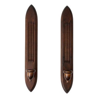 Pair of Mid-Century Gothic Revival Wood Wall Candle Sconces For Sale