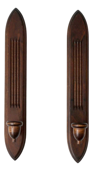 Pair of Mid-Century Gothic Revival Wood Wall Candle Sconces