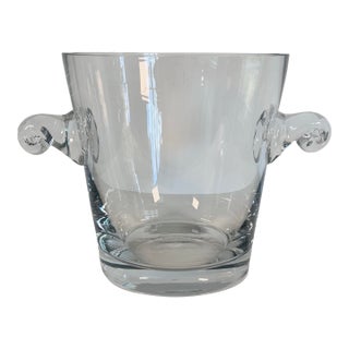 Vintage 1980s Handblown Thick Glass Handled Ice Bucket For Sale