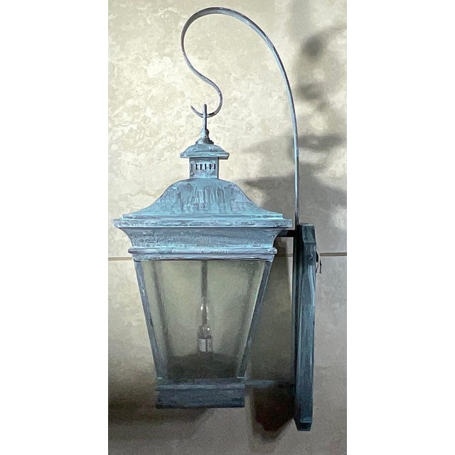 2020s Single Solid Quality Brass Wall Hanging Lantern 27”high X 10”w X 12”d For Sale - Image 5 of 10