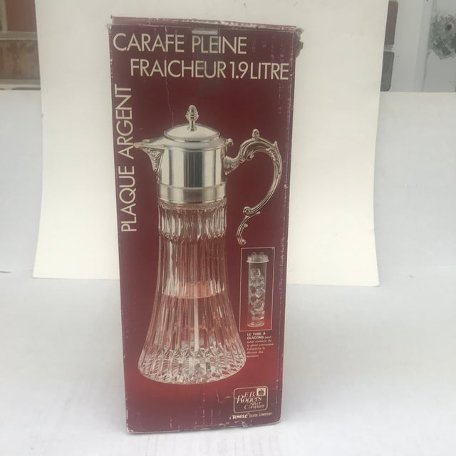 Mid-Century Modern 1980s Mid Century Modern Italian Chill It Glass and Silver Plate Pitcher For Sale - Image 3 of 11