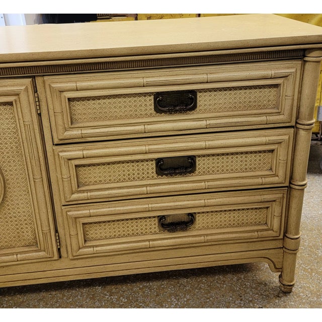 Faux Bamboo Lowboy Dresser / Credenza 9 Draw Hollywood Regency / Chinoissere Style Asian Inspired hardware. Measures...