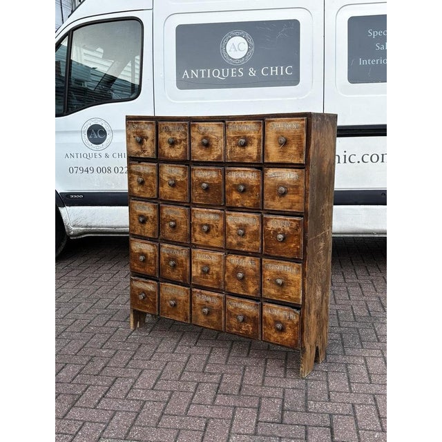 Antique Bank of 25 Shop Drawers with Hand-Painted Names For Sale - Image 4 of 14