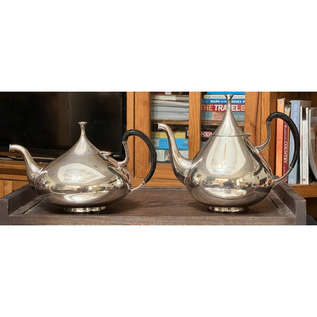 Metal 1960s Mid Century Modern John Prip for Reed and Barton. Dimension Tea and Coffee Service Set With Tray and Extra Coffee Pot. Silverplate - 6 pcs For Sale - Image 7 of 12