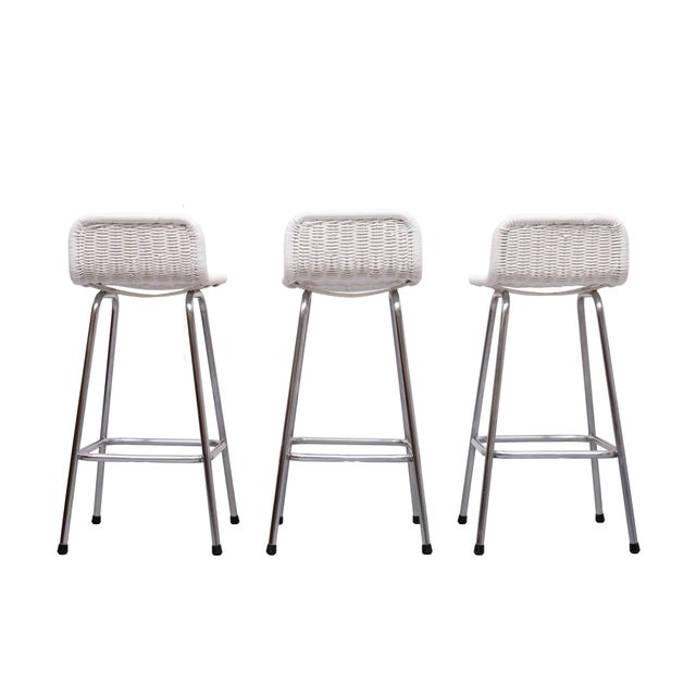 Wood Rattan Bar Stools from Rohé Noordwolde, Netherlands, 1960s, Set of 3 For Sale - Image 7 of 10