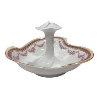 Antique Moritz Zdekauer Mz Austria Handpainted Porcelain Dish Roses, Gold Trim, Signed For Sale