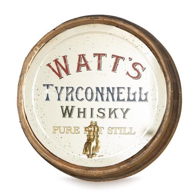 20th Century Barrel Framed Watts Tyrconnell Whisky Advertising Mirror, 1900s For Sale - Image 16 of 16