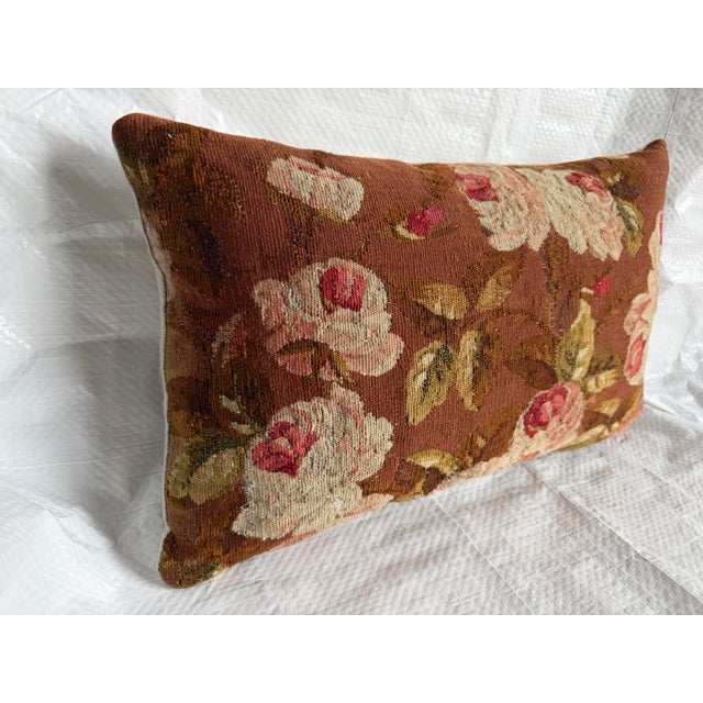 19th Century Antique French Aubusson Floral Tapestry Pillow For Sale - Image 4 of 7