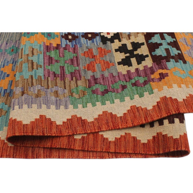 Early 21st Century Shabby Chic Kilim Blue Rust Wool Rug For Sale In New York - Image 6 of 8