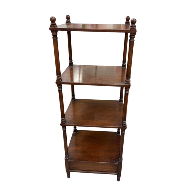 2000 - 2009 Vintage Four-Tier Turned-Wood Étagère Stand With Base Drawer For Sale - Image 5 of 12