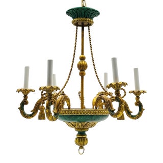 1970s Rope & Tassel Chandelier With Gold Guilding and Faux Malachite For Sale