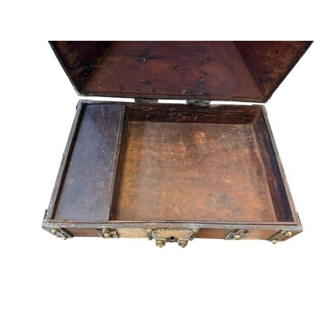 Wood 18th Century Brass Mounted and Lacquered “Marriage” Dowry Box. For Sale - Image 7 of 7