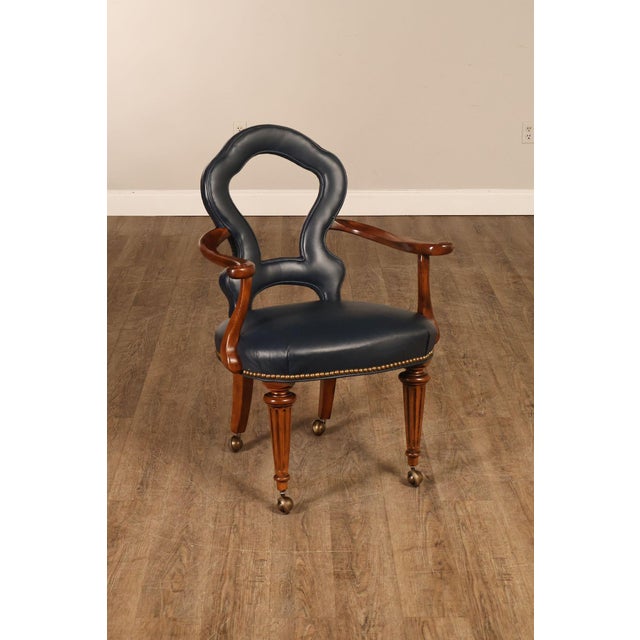 Traditional Century Furniture Regency Style Set Of Four Leather Upholstered Rolling Armchairs For Sale - Image 3 of 18