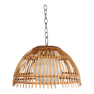 Mid Century Bamboo Chandelier Hanging. Dome Light Fixture C. 1970's For Sale