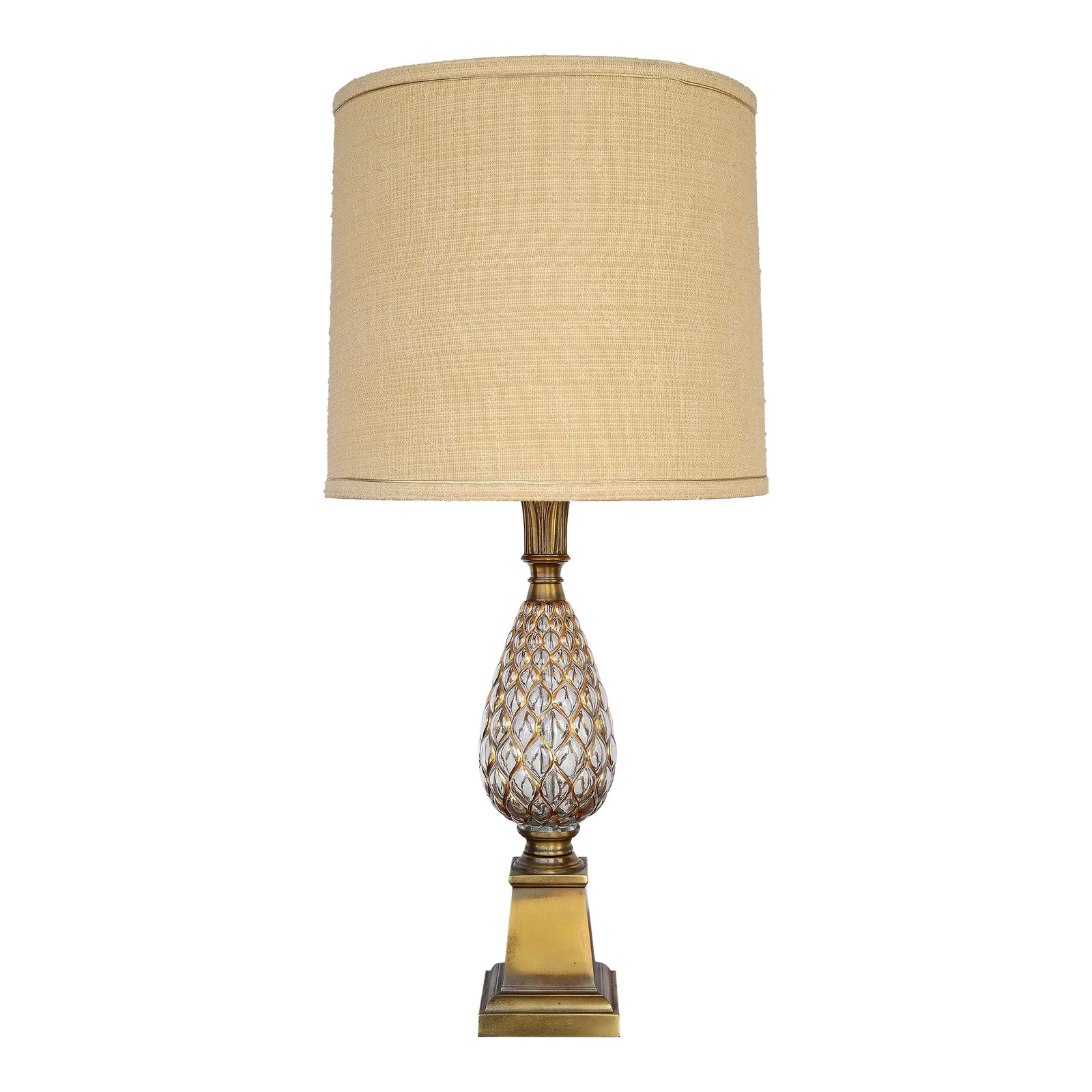 MidCentury Hollywood Regency Glass Pineapple Table Lamp With Gold and