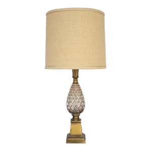 Mid-Century Hollywood Regency Glass Pineapple Table Lamp With Gold and Brass Accents
