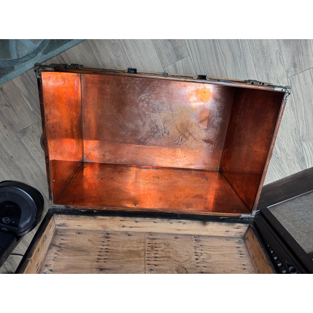 1900 - 1909 Antique Trunk Copper Lined For Sale - Image 5 of 10