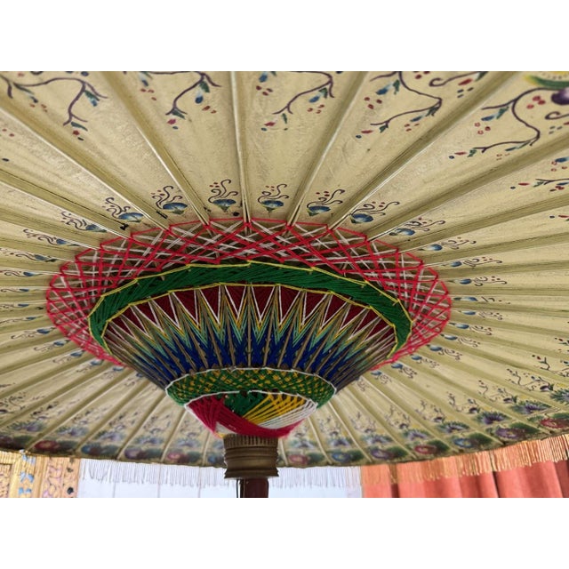 Indonesian Parasol in Wallpaper, Wood and Wool, 1950s For Sale - Image 12 of 18
