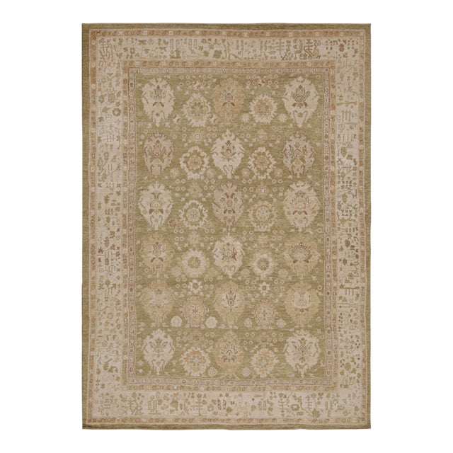 Rug & Kilim’s Oushak Style Rug in Chartreuse Green With Geometric Pattern For Sale