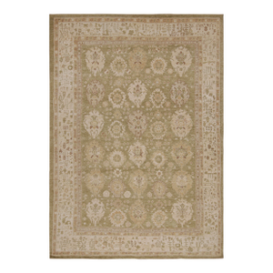 Rug & Kilim’s Oushak Style Rug in Chartreuse Green With Geometric Pattern