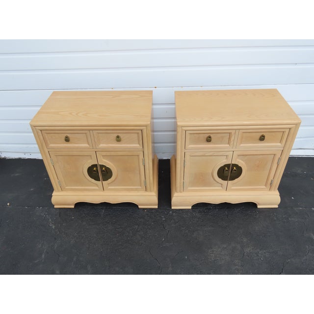 Bernhardt Hollywood Regency White Oak Large Nightstands End Bedside Tables a Pair 6400 For Sale - Image 9 of 18