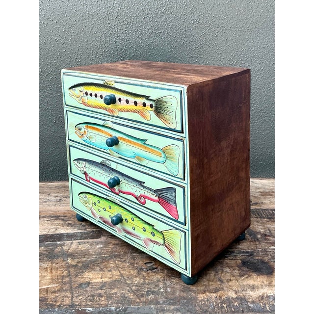 Vintage Hand Painted Fish Table Top Chest For Sale - Image 11 of 12