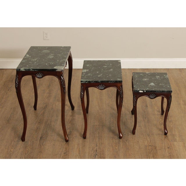 Rococo Style Set of Three Marble Top Mahogany Nesting Tables For Sale - Image 10 of 18