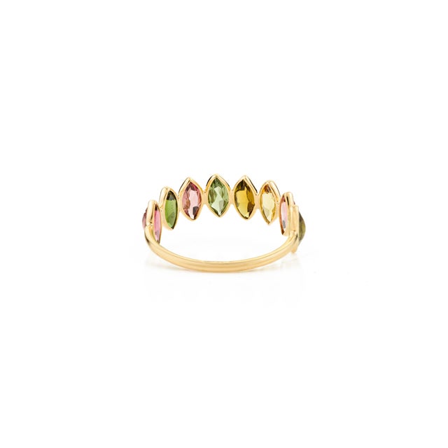 Metal Multi Tourmaline Marquise Half Eternity Band in 18k Yellow Gold Size 6.5 For Sale - Image 7 of 10