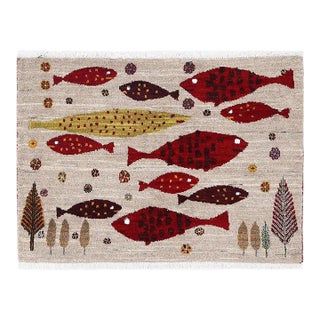 Pasargad DC Fine Hand Knotted Persian Gabbeh Fish Design Rug For Sale