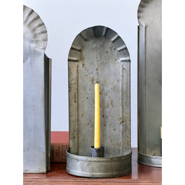 Gray Antique Primitive Tin Wall Sconces – Set of Three For Sale - Image 8 of 8