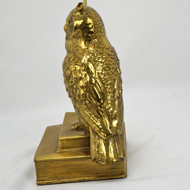 Traditional Single Mid Century Cast Brass Owl Bookend Pm Craftsman For Sale - Image 3 of 9