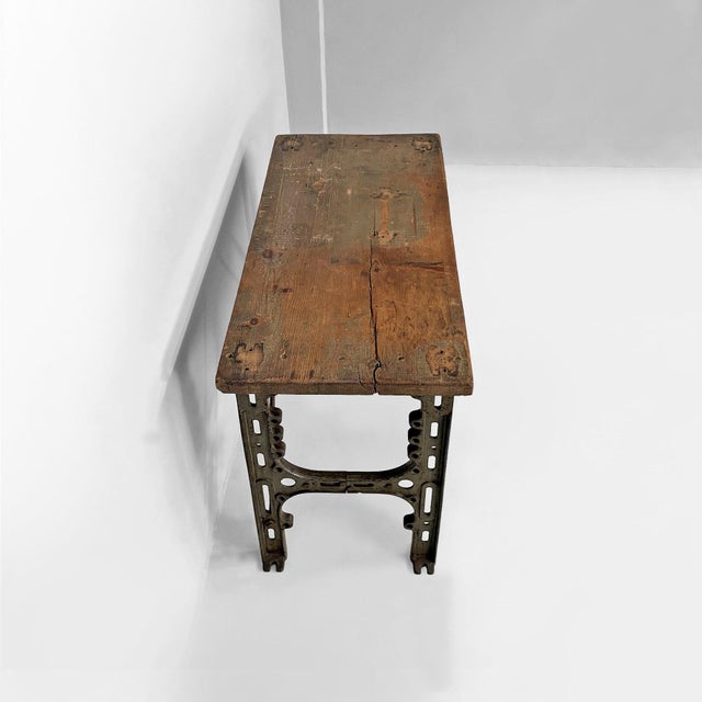 Vintage Italian Industrial Wooden and Cast Iron Console, 1800s For Sale - Image 5 of 18