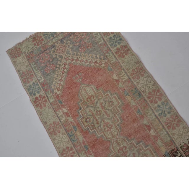 Textile Geometric Medallion Turkish Rug, Low Pile Distressed Antique Rug For Sale - Image 7 of 10