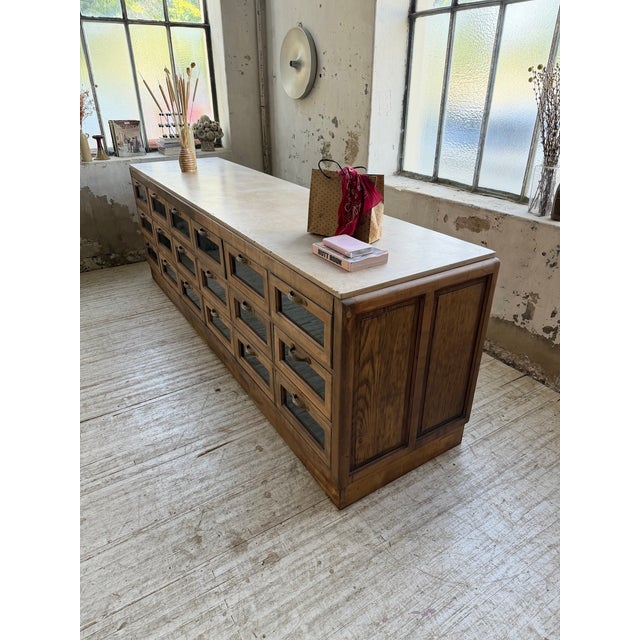 Antique Double-Sided Shop Counter with Marble Top, 1900s For Sale - Image 15 of 18