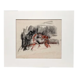 A Dynamic Ca. 1930s Sepia-Toned, Pastel and Charcoal on Paper Drawing of a Boxing Match by Francis Chapin