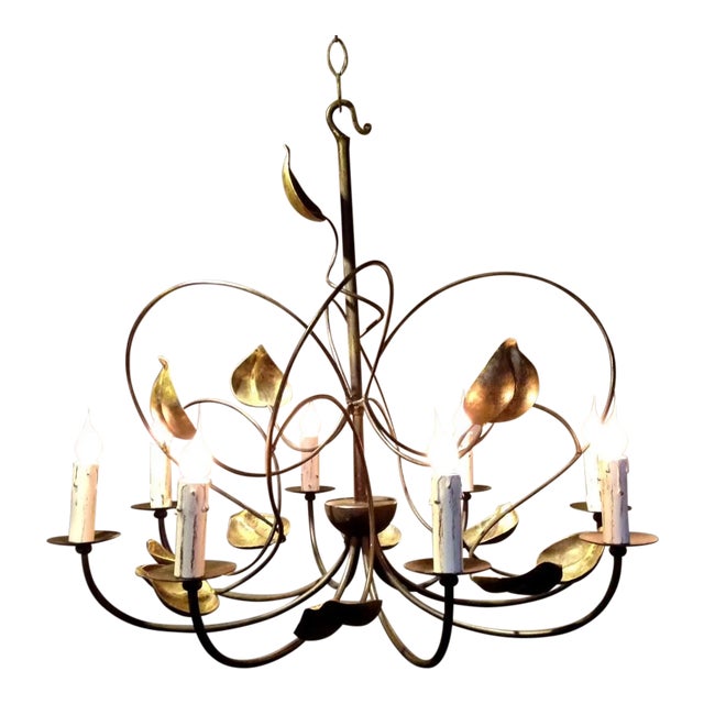 Modern French Iron Leaves Chandelier For Sale