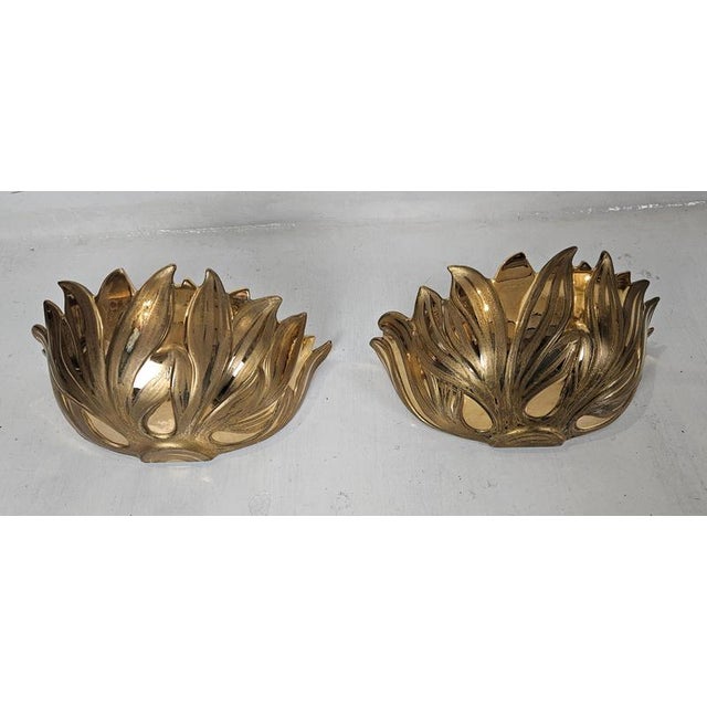 Italian Gilt Metal Lotus Flower Wall Sconces, 1980s, Set of 2 For Sale - Image 11 of 13